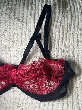 ASOS | Intimates & Sleepwear | Sheer Lace Balconette Bra Red Black ...